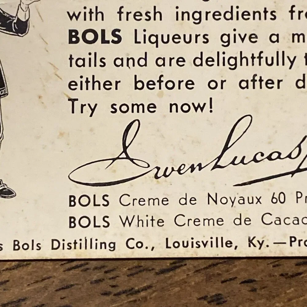 RARE Bols Liqueurs Advertising PINK SQUIRREL Folding Table Card Louisville KY